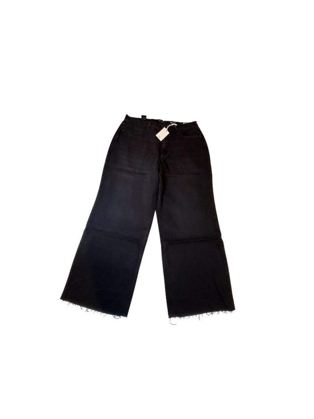 Good American Wide-Leg Black Jeans With Raw Hem Size 15 High Rise New With Tags